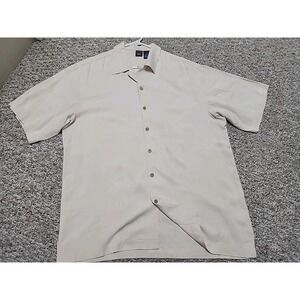 Folio New York Silk‎ L Short Sleeve Casual Button Shirt Vanilla Cream Beige Read